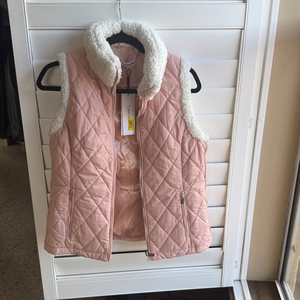 Calvin Klein Pink Satin Vest with White Sherpa